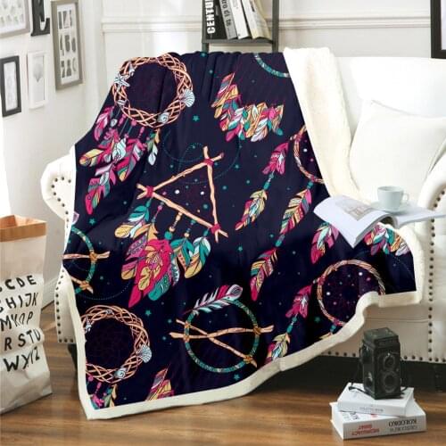 Color Feathers Blanket 3D Print Sherpa Blanket on Bed Kids Girl Flower Home Textiles Dreamlike Style 04
