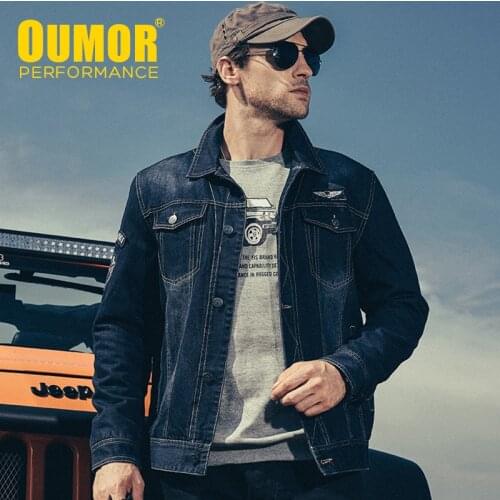 Oumor Men Autumn New Casual Washed Cotton Denim Jackets Jeans Men Outwear Solid Military Pockets Cotton Cargo Jackets Coat Men