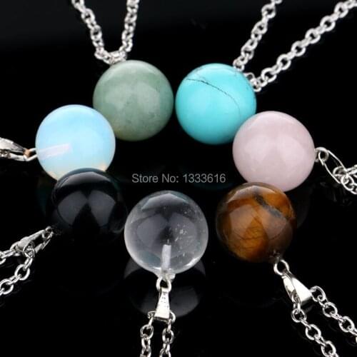 Natural Stone Necklace Rock Quartz Gems Round Ball Stones Point Reiki Chakra Pendant Necklace Women Jewelry Party Gifts Chain