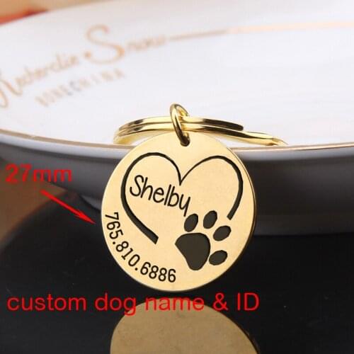 FLYANGEL Stainless Steel Personalized Custom Dog Tag Pet ID Name Creative Exquisite Three-colors To choose Round Keychain