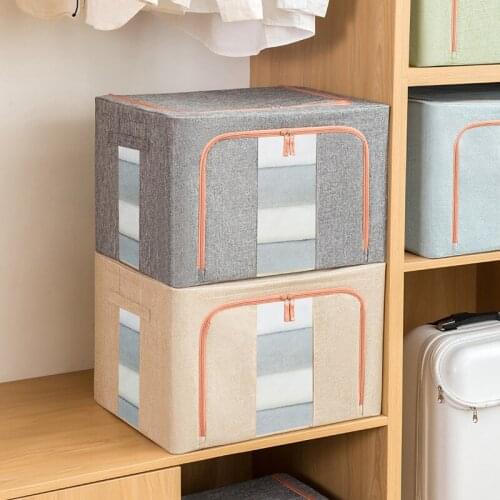 22/55/66/100L Portable Cotton Linen Clothes Storage Box Large Folding Quilt Storage Bag With Visible Window Wardrobe Organizer