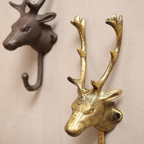 Rustic Heavy Duty Cast Iron Hook Hanger Wall Art Deer Head Hanging Towel Key Coat Rack for Living Room Home Decoration