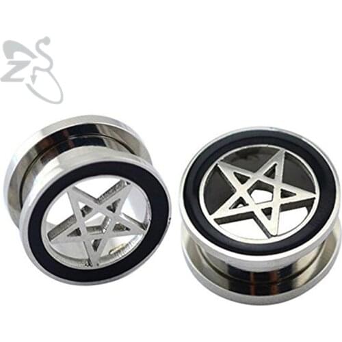 1 Pair Stainless Steel Double Flared Ear Tunnel Flesh Plugs Earrings Orelha Pentagram Star Gauges Earrings Body Piercing Jewelry