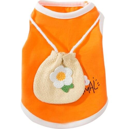 Cute Summer Orange Flower Print Vest Suit For Chihuahua Frence Bulldog Pet Breathable Clothes for Small Dogs Cats Puppy Cosume
