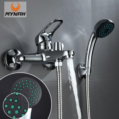 MYNAH Shower Faucets Zinc Alloy Bathroom Shower Mixer Chrome Wall Mounted Bathtub Shower Mixer Taps Shower Head Setet
