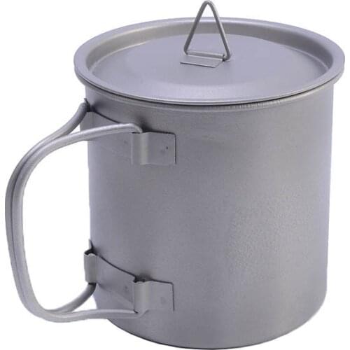 Titanium Cup 400ml Camping Mug Foldable Handle Titanium Pot with Lid Outdoor Camping Ultralight Water Tea Coffee Mug for Travel