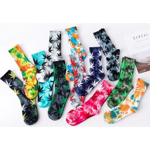 Spring and Summer Tie-dye Maple Leaf Hemp Leaf Couple Trendy Socks European and American Street Style Harajuku Tube Socks