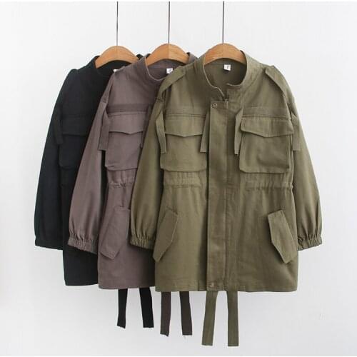 Windbreaker Female 2020 Spring Autumn Long Jacket Ladies BF Casual Loose Tooling Outerwear Black Green Plus Size 4XL Jacket Coat