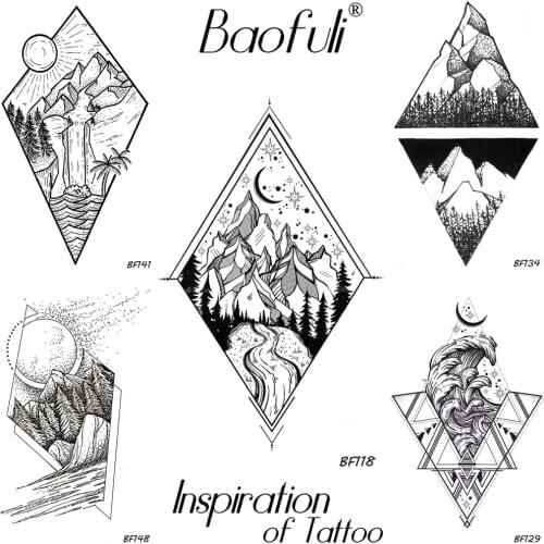 BAOFULI Geometric Stars Temporary Tattoo Black Waterproof Tatoos Starry Crescent Glacier Forest River Body Art Tattoo Stickers