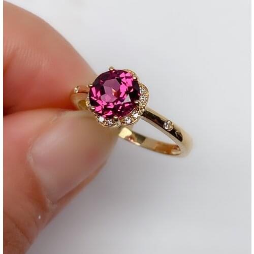 Xinyipeng Real 18K yellow gold inlaid natural garnet ring with diamond fine wedding jewelry for women