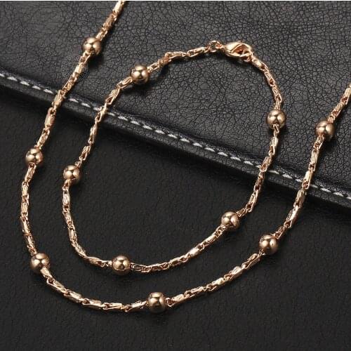 Jewelry Set 585 Rose Gold Necklace Bracelet Set For Women Girls Beaded Satellite Link Chains Party Wedding Gift DCS26