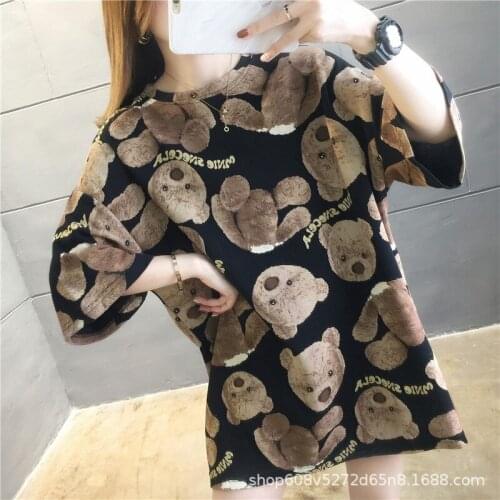 Girls 2021 Summer Tie Dye Loose Style T-Shirt Oversized T Shirt BF Bear Print Ins Women Tops 2 Color Streetwear Korean Tshirts