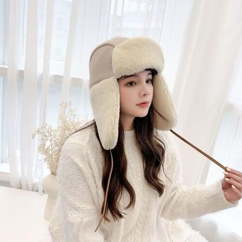 Women Rapper Cap Winter Cashmere Plush Cotton Hat Cap Warm Earmuffs Thicken Ear-flapped Hat 2021 Winter Russian Bomber Hat