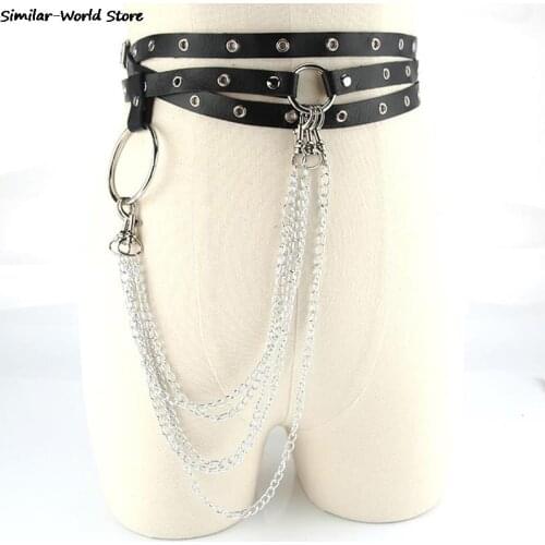 9Styles Unisex Female Leather Skirt Belts Punk Gothic Rock Harness Waist Metal Chain Body Bondage Hollow Accessories For Lady