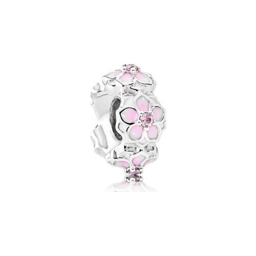 Genuine 925 Sterling Silver Magnolia Bloom, Pale Cerise Enamel & Pink Fit Original Women Pan Bracelet & Necklace Charm Bead