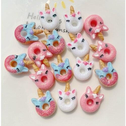 10Pcs Kawaii Cute Unicorn Donuts Flat back Resin Cabochons Scrapbooking DIY Jewelry Craft Decoration Accessories