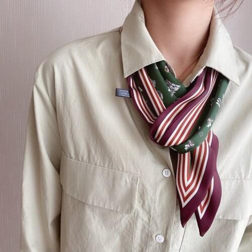 2021 Fashion Kerchief Silk Satin Neck Scarf For Women Print Hijab Scarfs Female Shawls Wraps Scarves For Lady Bandana