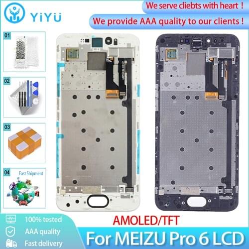 5.2" AMOLED For MEIZU Pro 6 LCD Display Module+Touch Screen With Frame Digitizer Replacement For MEIZU Pro 6 M570M M570H TFT LCD