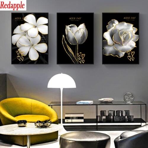 Embroidery Diamond abstract white flowers pattern Cross Stitch Diy Home Decor Diamond Painting 5D Triptych Masaic Accessories