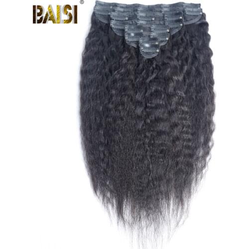 BAISI Kinky Straight Human Hair Clip Ins 8Pcs/Set Clip In Hair Extensions Human Hair For Women 120G Clip In Human Hair Extension