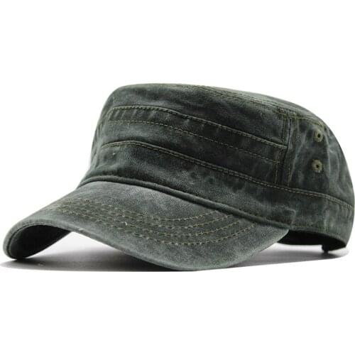 Hot-selling hat mens washed and worn cotton flat-top military hat outdoor sunshade cap dad hat green hat Snapback