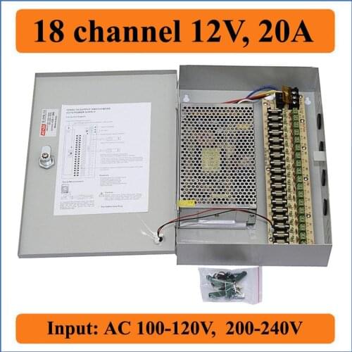 18 channel DC12V 20A CCTV Camera Power Box CCTV PTC Distributed switching Power Supply Boxs for Security Video Camera 18CH Port