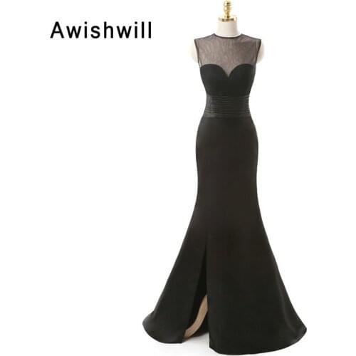 Black Evening Dress Women Fashion Open Back Front Split Mother Of The Bride Long Evening Gown Elegant Special Occasion Dress