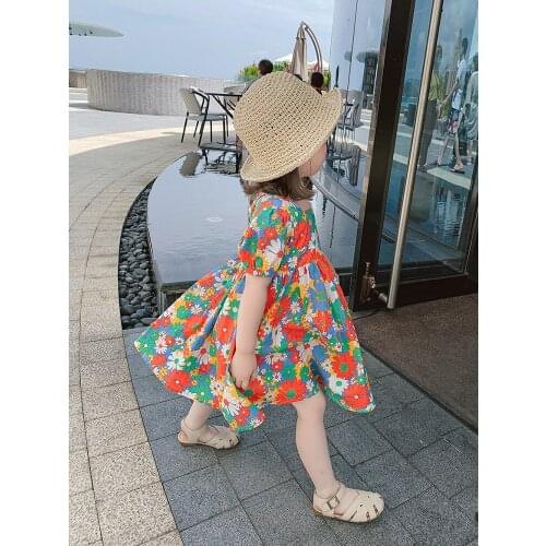 Floral Print Summer Dresses for Little Girls 2-6 Years Old Short Sleeve Princess Dress Korean Style Backless Girl Gowns