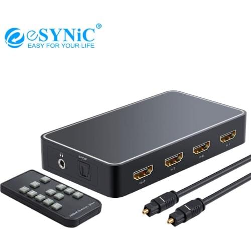 ESYNiC 3 Port HDMI Switch with Audio Extractor PIP HDMI to HDMI Optical TOSLINK SPDIF Audio Converter IR Remote Switcher 4K 3D
