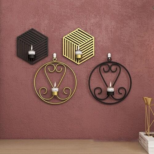 European Retro Wrought Iron 3D Wall-mounted Candlestick Ornaments Candlelight Dinner Props Decoration Wall Hanging Candle Holder