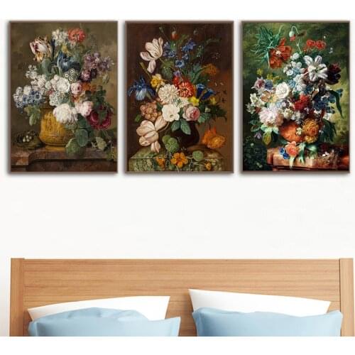 Dutch Flower Still Life Diamond Painting 5d Dark Flower Classic Fine Art Poster Mosaic Painting Wall Art Diamond Embroidery