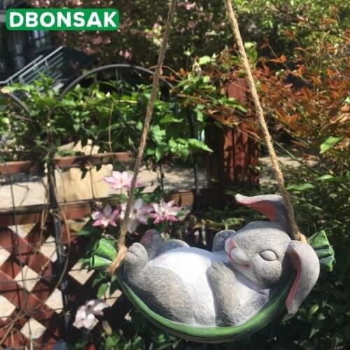 Courtyard Swing Simulation Rabbit Resin Animal Swing Hanging Garden Plant Dwarf Micro Landscape Gardening Garden Decoration