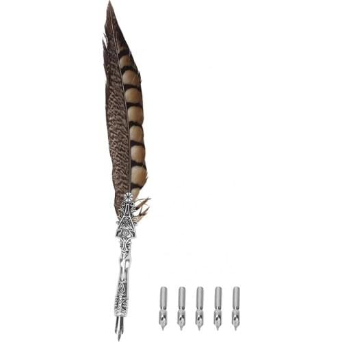 Stationery Pen Fountain Pen Set Classical Vintage Feather Fountain Pen Calligraphy Quill Dip Pen Home Decor Gift Pens with 5 Nib