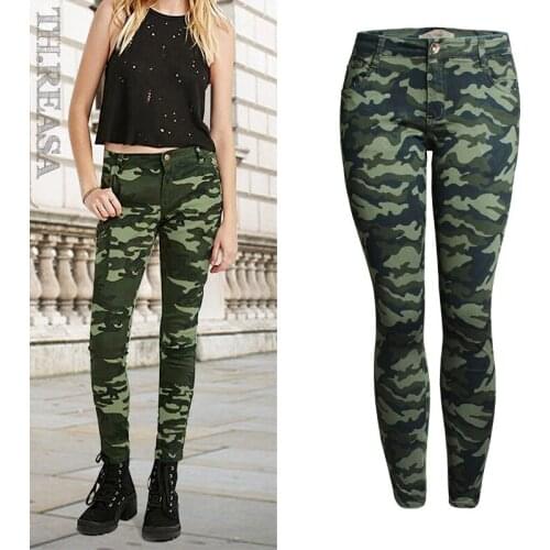 Summer New Floral Street Fashion High Elastic Slim Camouflage Capris Womens Summer Pants