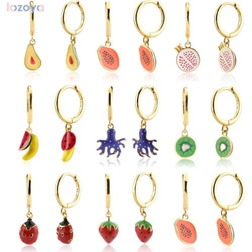 Lozoya 925 Sterling Papaya Circle Silver New Aros Papaya Fruits Dangle Charm Drop Earring Aros Papaya Aros Loops Piercing Clips