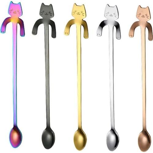 Cartoon Cat Handle Stainless Steel Coffee Tea Hanging Spoon Kitchen Supplies