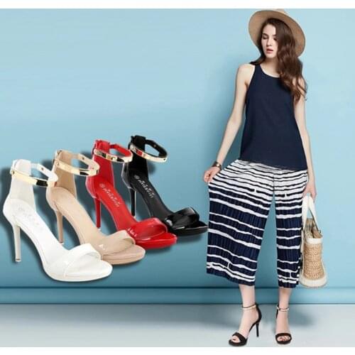 Fashion Open Toe Womens Shoes High Heels Concise Ring Decoration Female Sandals OL Sandals 5 Colors OULYYYOGO 35--44