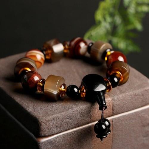 Ethnic Natural Agate Mens Bracelets Resin Pendant Handmade Beaded Bracelet Fine Jewelry Accessories Gifts for Boyfriend YBR439