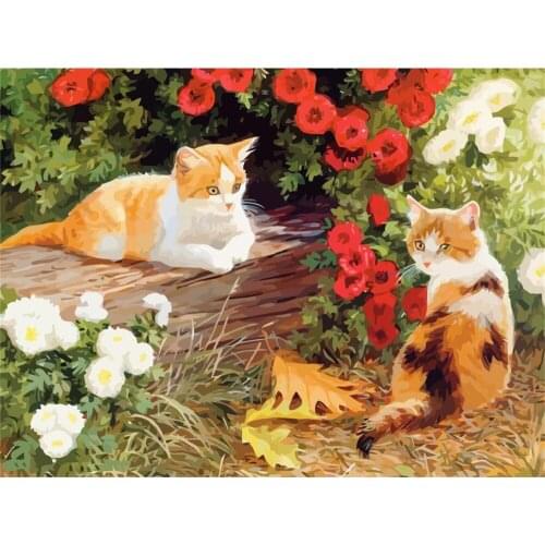 Flower Cats Animal DIY Embroidery 11CT Cross Stitch Kits Craft Needlework Set Cotton Thread Printed Canvas Home Sell