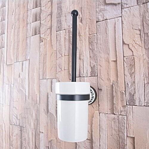 Wall Mounted Black Oil Rubbed Antique Brass Bathroom Toilet Brush Holder Set Bathroom Accessory Single Ceramic Cup mba762