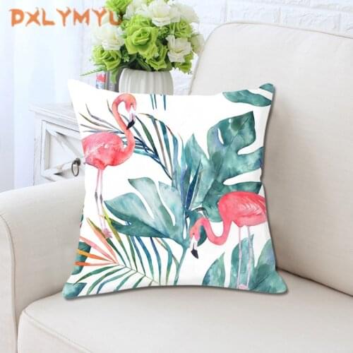 Square Pillowcase Flamingo Tropical Plant Leaves flower Print Plush Cushion Cover for Sofa Decoration Throw Pillow