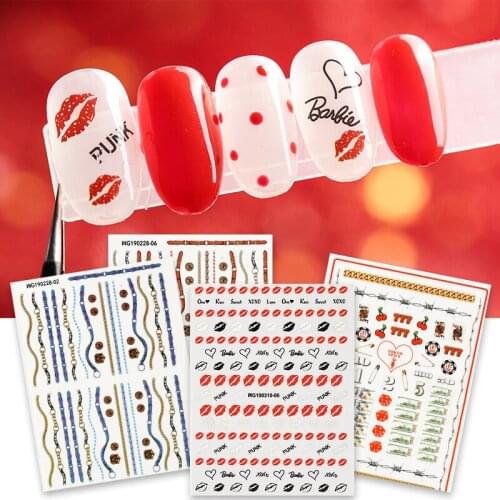 Newest WG-310-6 sexy design nail sticker 3d template nail decal Japan style rhinestones DIY decoration for nail art tips