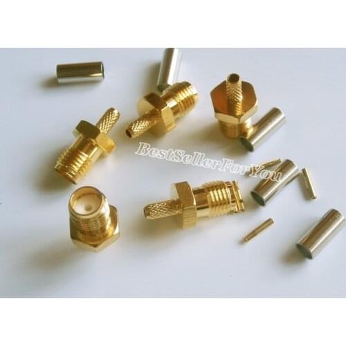 10Piece SMA Female Jack Crimp For RG174 RG316 LMR100 Cable RF Connector Brass Golden