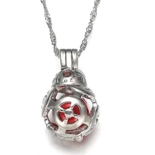 Robot Locket Necklace BB8 BB-8 Pearl Cage Pendant Necklace Women Men Kids Halloween Christmas Gift DIY Jewelry Costume Wholesale
