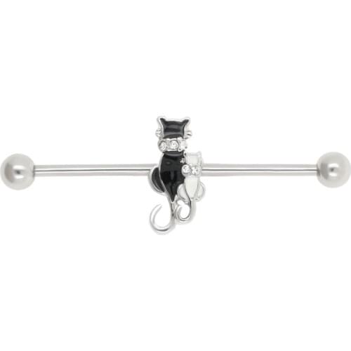 JHJT 14G 38mm Cartilage Earring Piercing Industrial Barbell Cute Cat Stainless Steel Cartilage Ear Ring Piercing