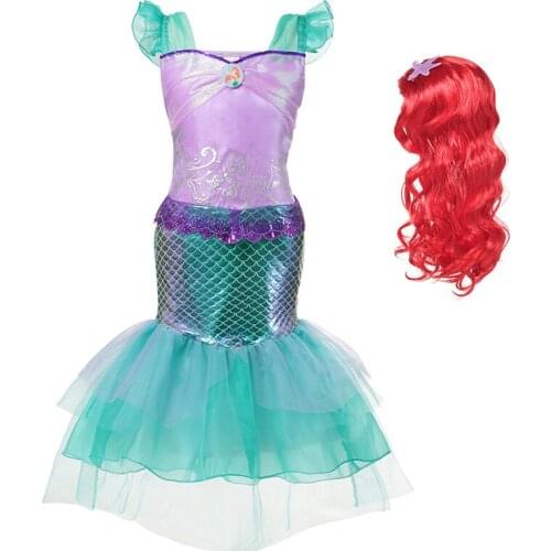 Girls Little Mdermaid Dress up Princess Arier Fancy Party Dresses Children Cosplay Gowns Sequined Christmas Halloween Costumes