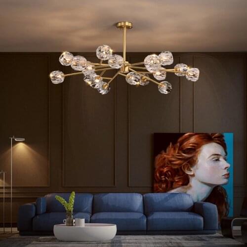 Postmodern Crystal Molecular Chandelier Light Luxury Living Room Bedroom All Copper Led Decorative Light Indoor Lighting Lustres