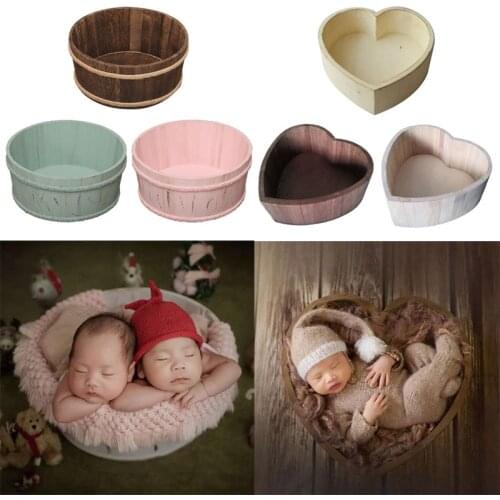Newborn Photography Props Wooden Basin Full Moon Infants Baby Pose Auxiliary Photo Shooting Basket