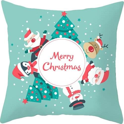 Christmas Santa Claus Print Pillow Case Polyester Home Supplies Blue Cartoon Xmas Cushion Covers For Car Sofa Throw Pillow Cover