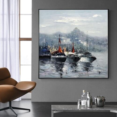 Hand Painted Oil Painting Abstract Boat Paintings On Canvas Wall Art For Living Roon Office Decortaion Handmade Artwork Picture
